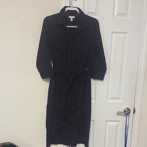 Charter club size 12 Black Striped Dress with belt. Great for work.